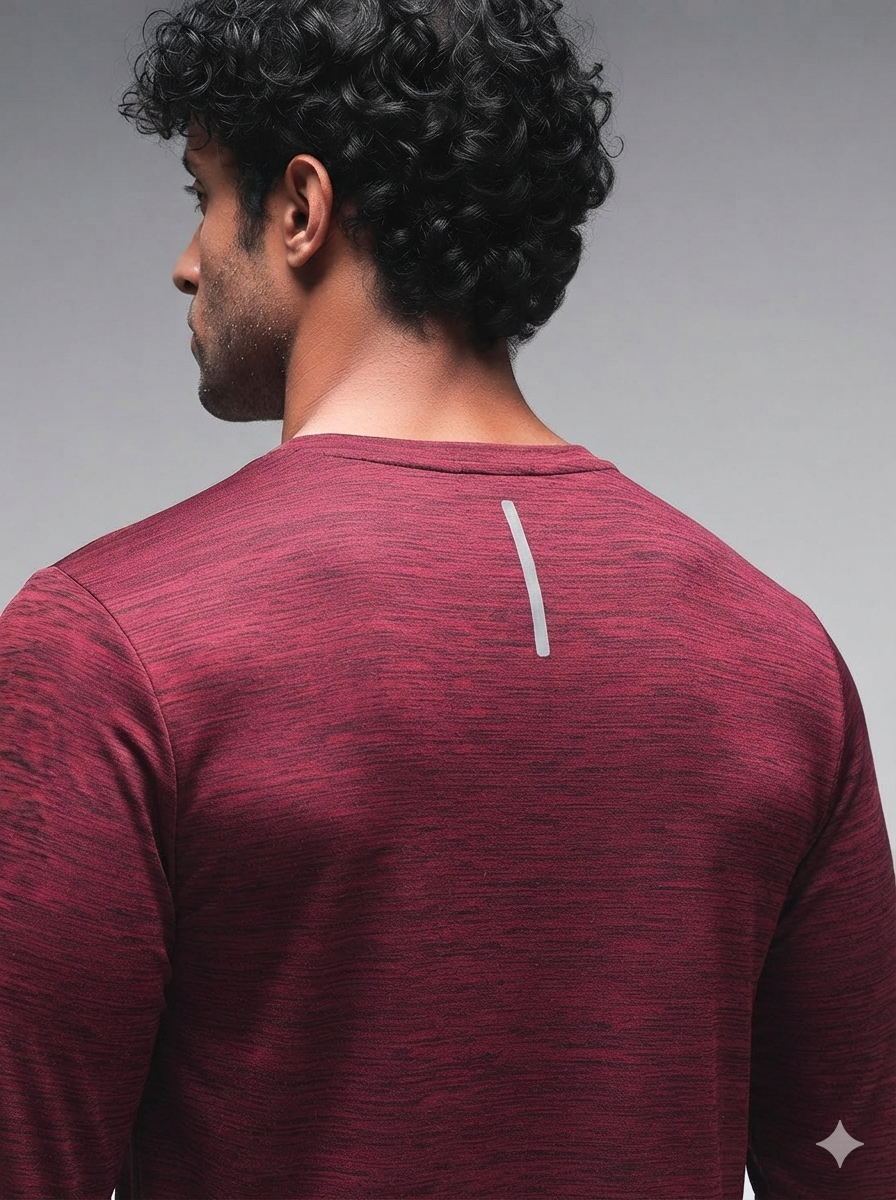 Men's Regular Dry Fit Full Sleeves Gym T-Shirt Wine