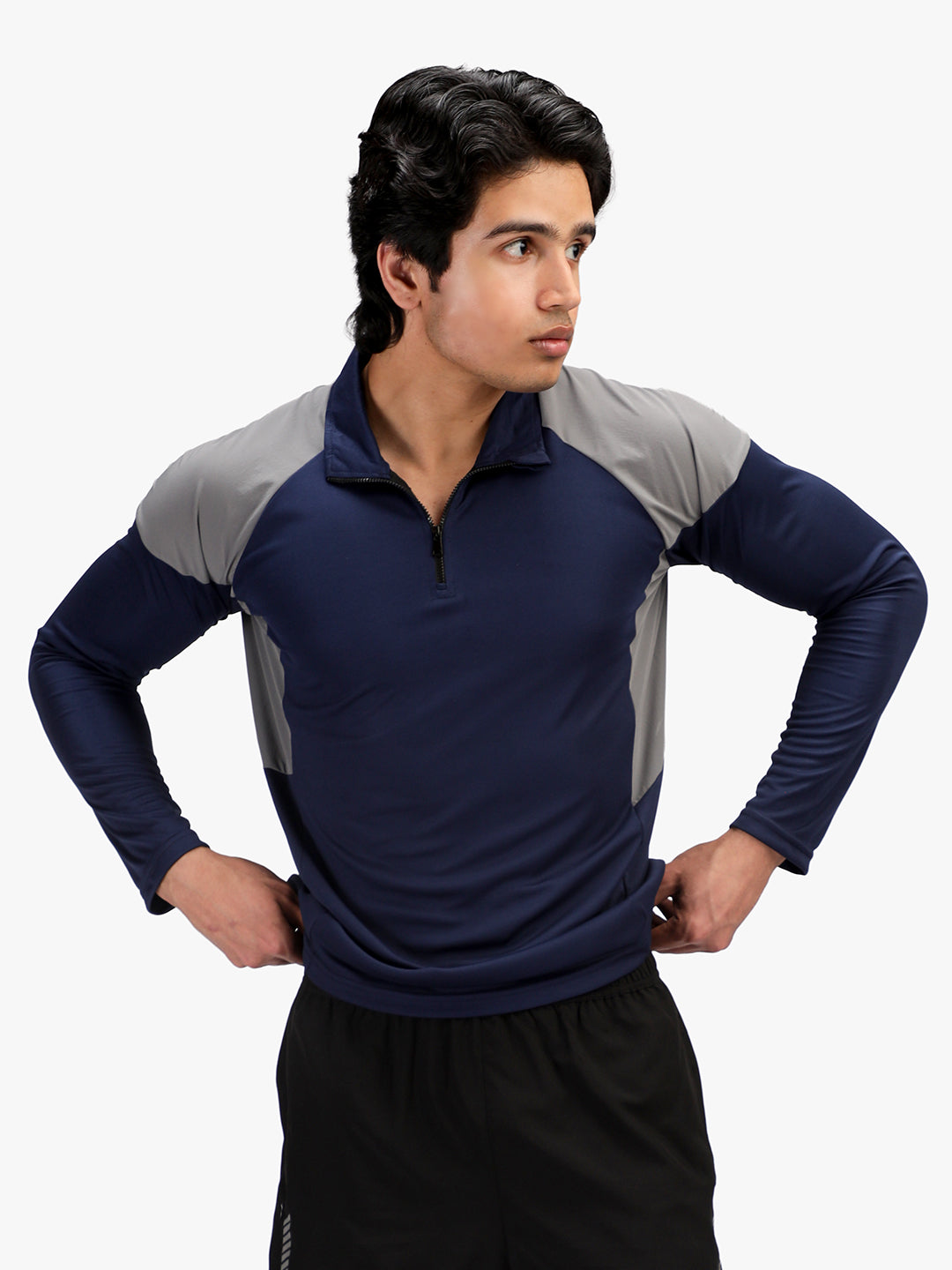 Menβs Full Sleeve Half Zip Sports T-Shirt