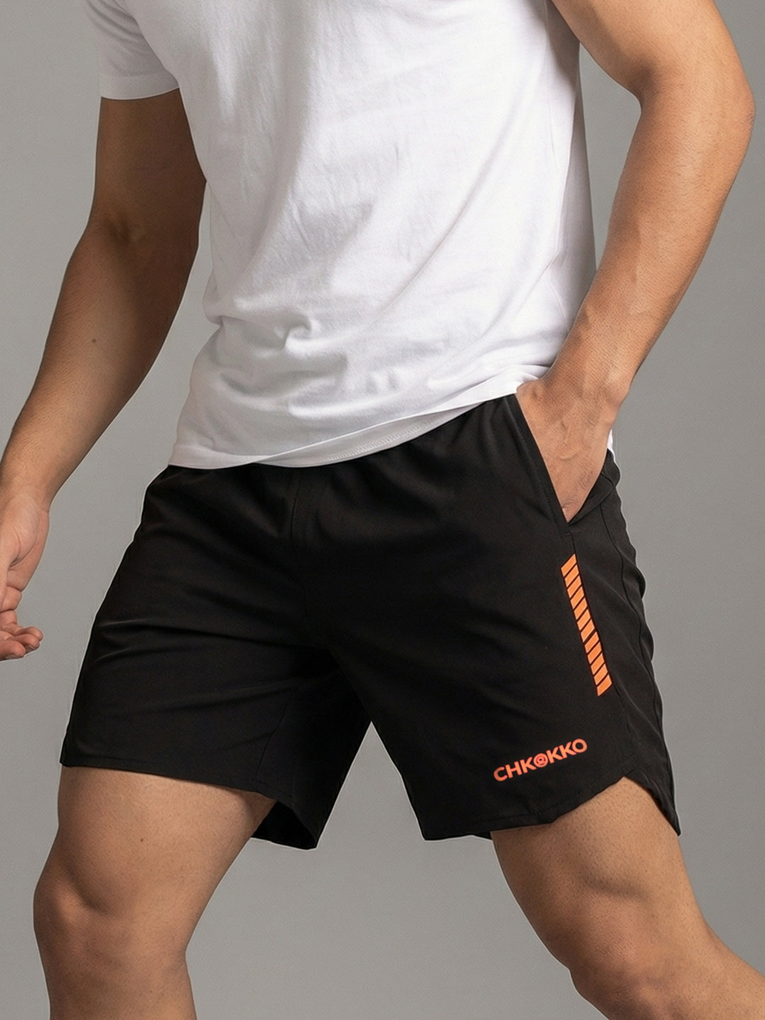 Men Running Sports Shorts Black Orange