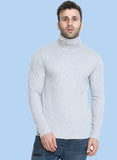 Men Grey Regular Fit Turtle Neck Winter T-shirt | CHKOKKO