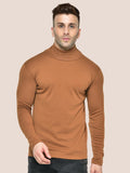 Men Brown Regular Fit High Neck Winter T-shirt | CHKOKKO