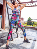 Women's Royal Blue printed Yoga Workout Basic Jumpsuit | CHKOKKO