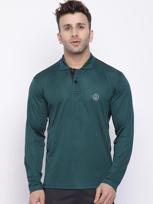 Men's Bottle Green Full Sleeves Polo T-shirt