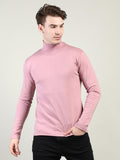 Men Pink Regular Fit High Neck Winter T-shirt | CHKOKKO