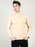 Men Beige Regular Fit High Neck Winter T-shirt | CHKOKKO
