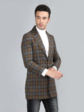 Men Checked Single Breasted Longline Woollen Overcoat