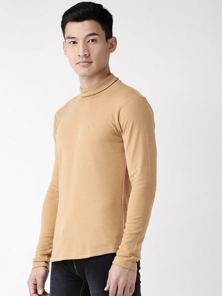 Men Camel Regular Fit High Neck Winter T-shirt | CHKOKKO – Chkokko