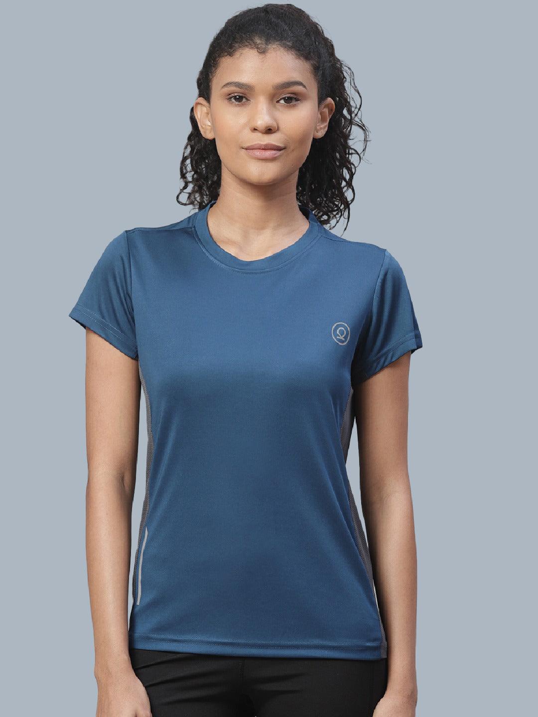 Women's Half Sleeve Dry Fit Active Wear Sports T-shirts Indigo