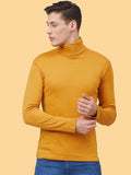 Men Mustard Regular Fit Turtle Neck Winter T-shirt | CHKOKKO