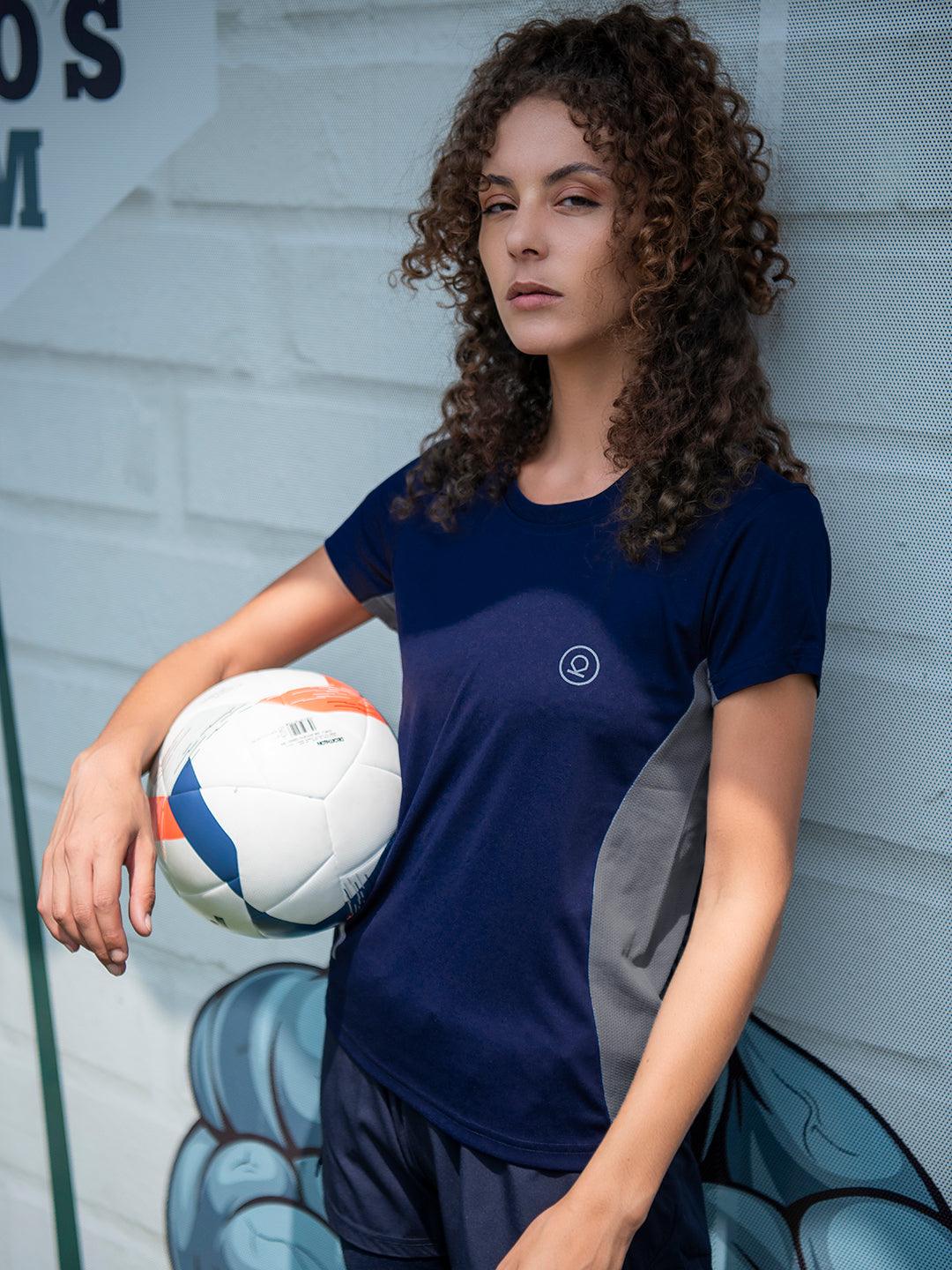 Women's Half Sleeve Dry Fit Active Wear Sports T-shirts Navy Blue