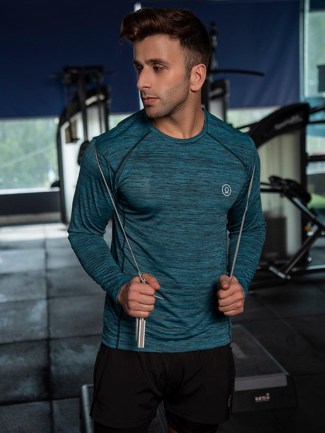 Men's Regular Dry Fit Full Sleeves Gym T-Shirt Sea Green