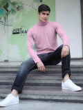 Men Pink Regular Fit Turtle Neck Winter T-shirt | CHKOKKO