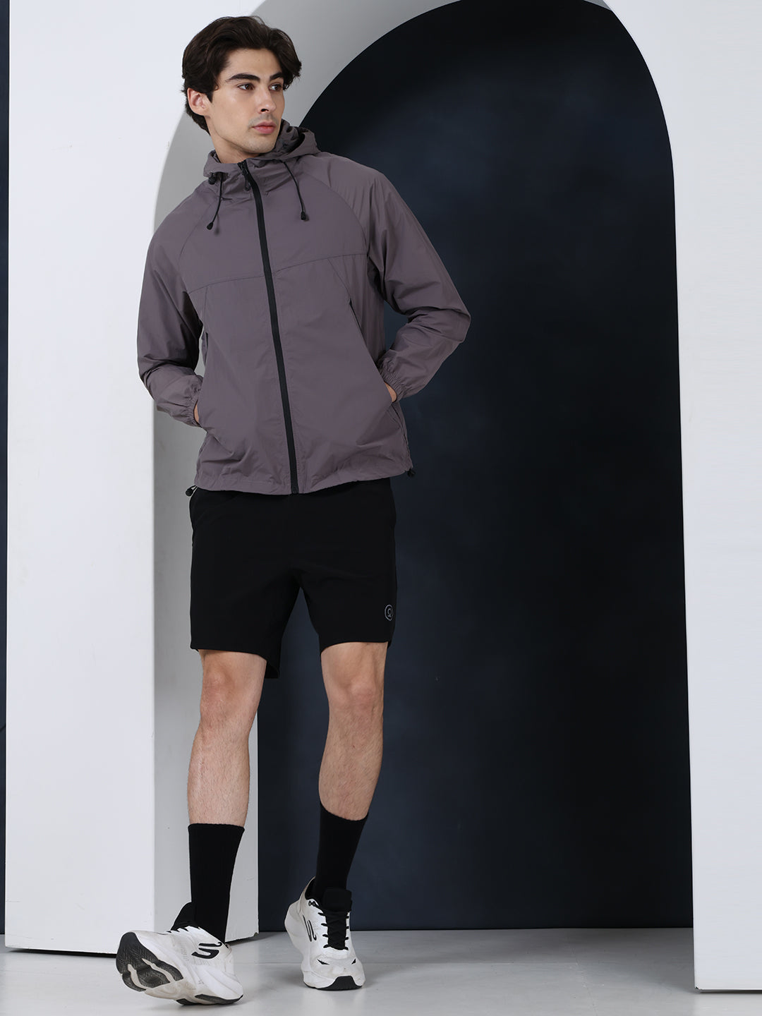 Men’s Grey Lightweight Hooded Windcheater Jacket
