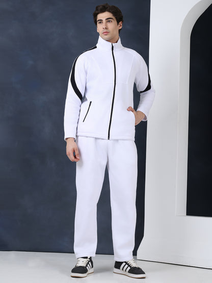 Men White Black Full Zipper Winter Tracksuit