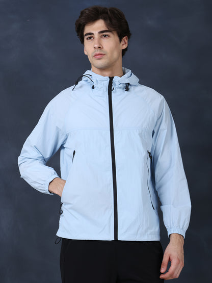 Men’s Iceblue Lightweight Hooded Windcheater Jacket