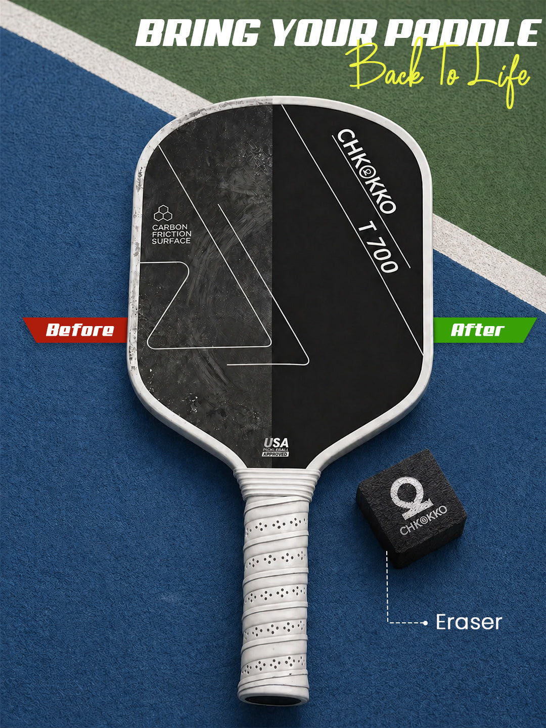 CHKOKKO Pickleball Paddle Eraser for Carbon Fiber & Raw Surface Paddles