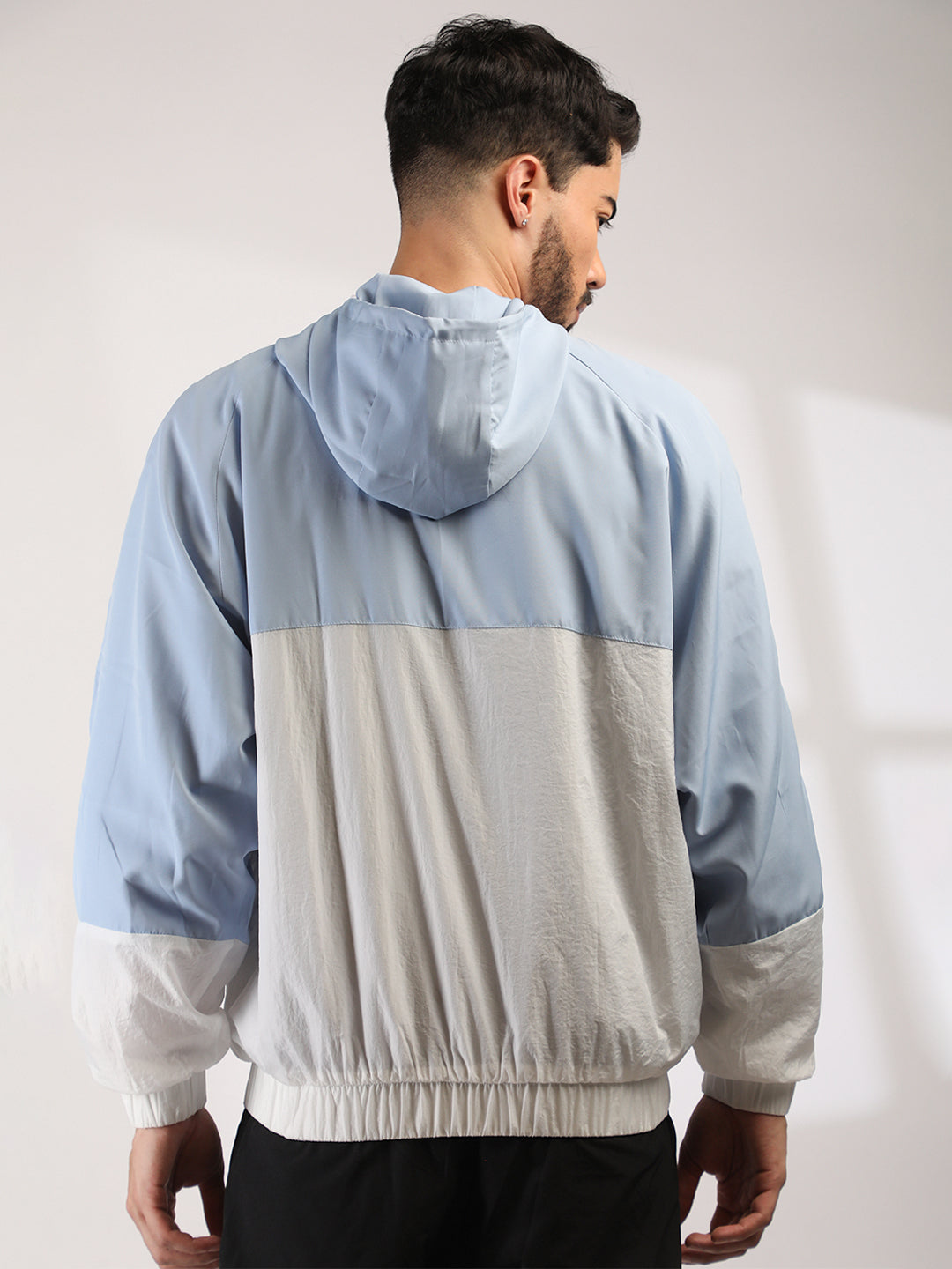 Men Hooded Windcheater Oversized Sports Jacket Sky White