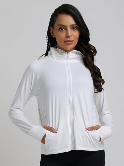 Women's UV Protection Sun Screen Jacket with Face Cover White