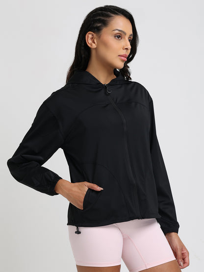 Women's Lightweight UV Protection Hooded Summer Jacket Black