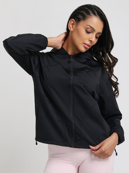 Women's Lightweight UV Protection Hooded Summer Jacket Black