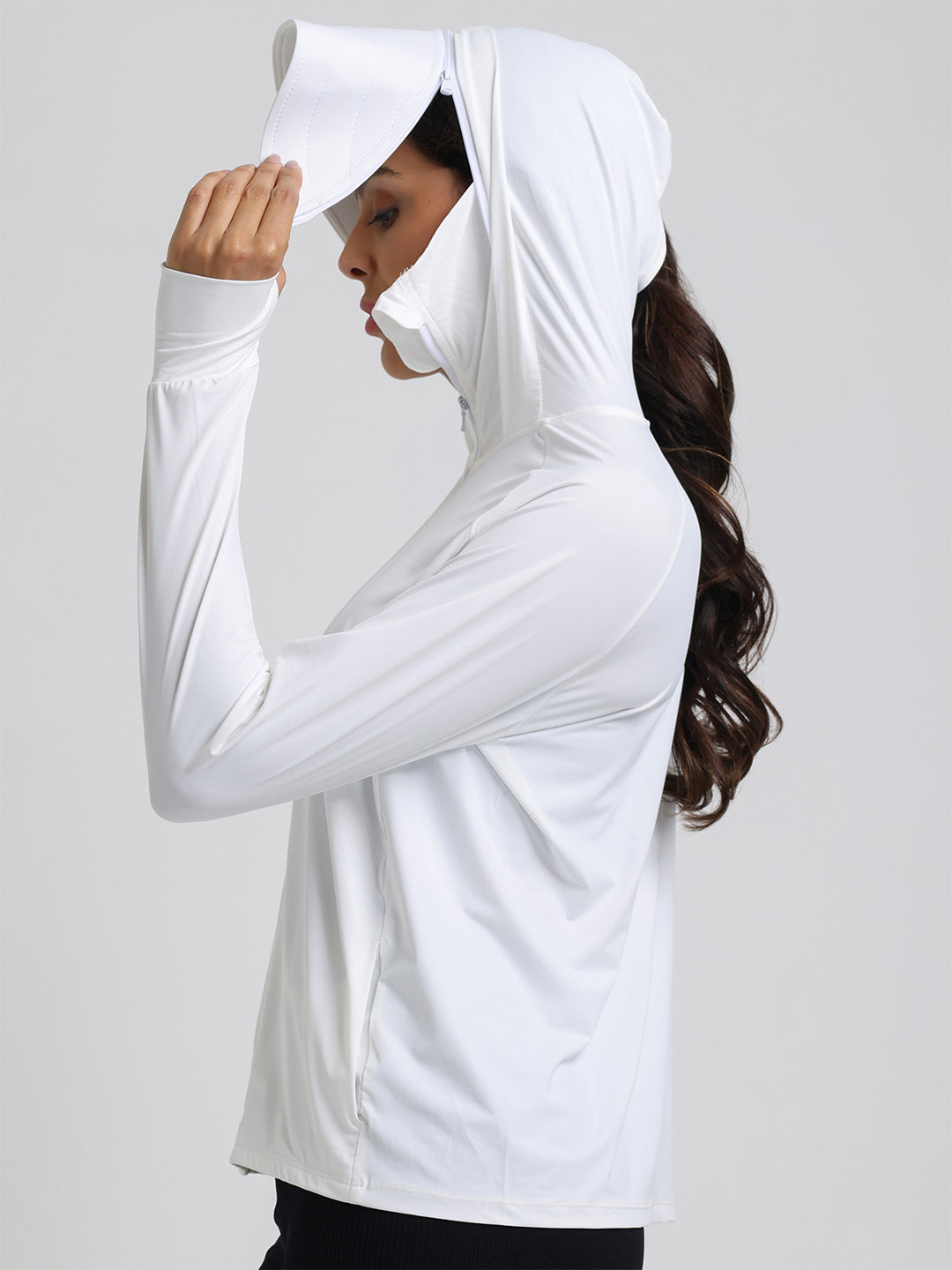 Women's UV Protection Sun Screen Jacket with Face Cover White