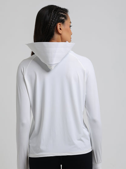 Women's UV Protection Sun Screen Jacket with Face Cover White