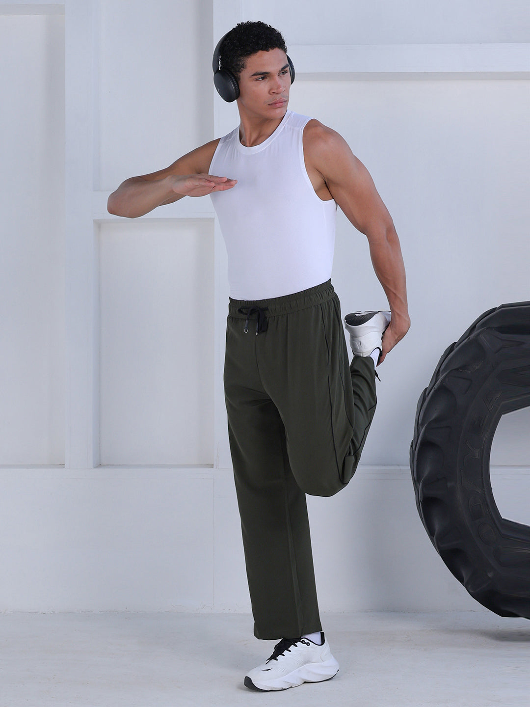 Men’s Sports Track Pants with Side Stripes Olive