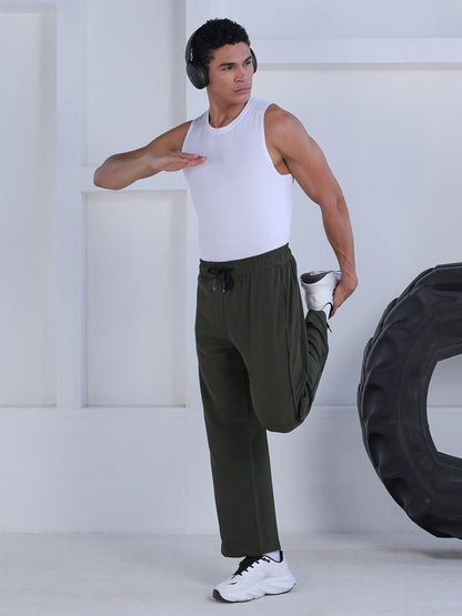Men’s Sports Track Pants with Side Stripes Olive