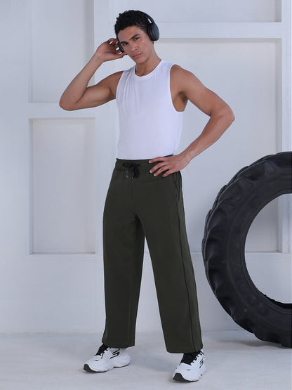 Men’s Sports Track Pants with Side Stripes Olive