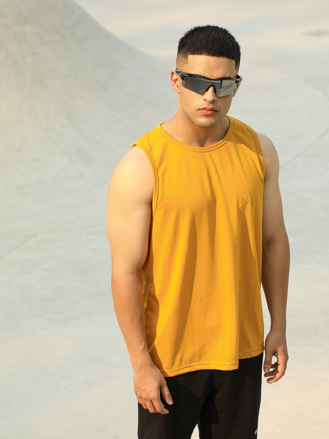 Men's Mustard Sleeveless Gym Tanktop
