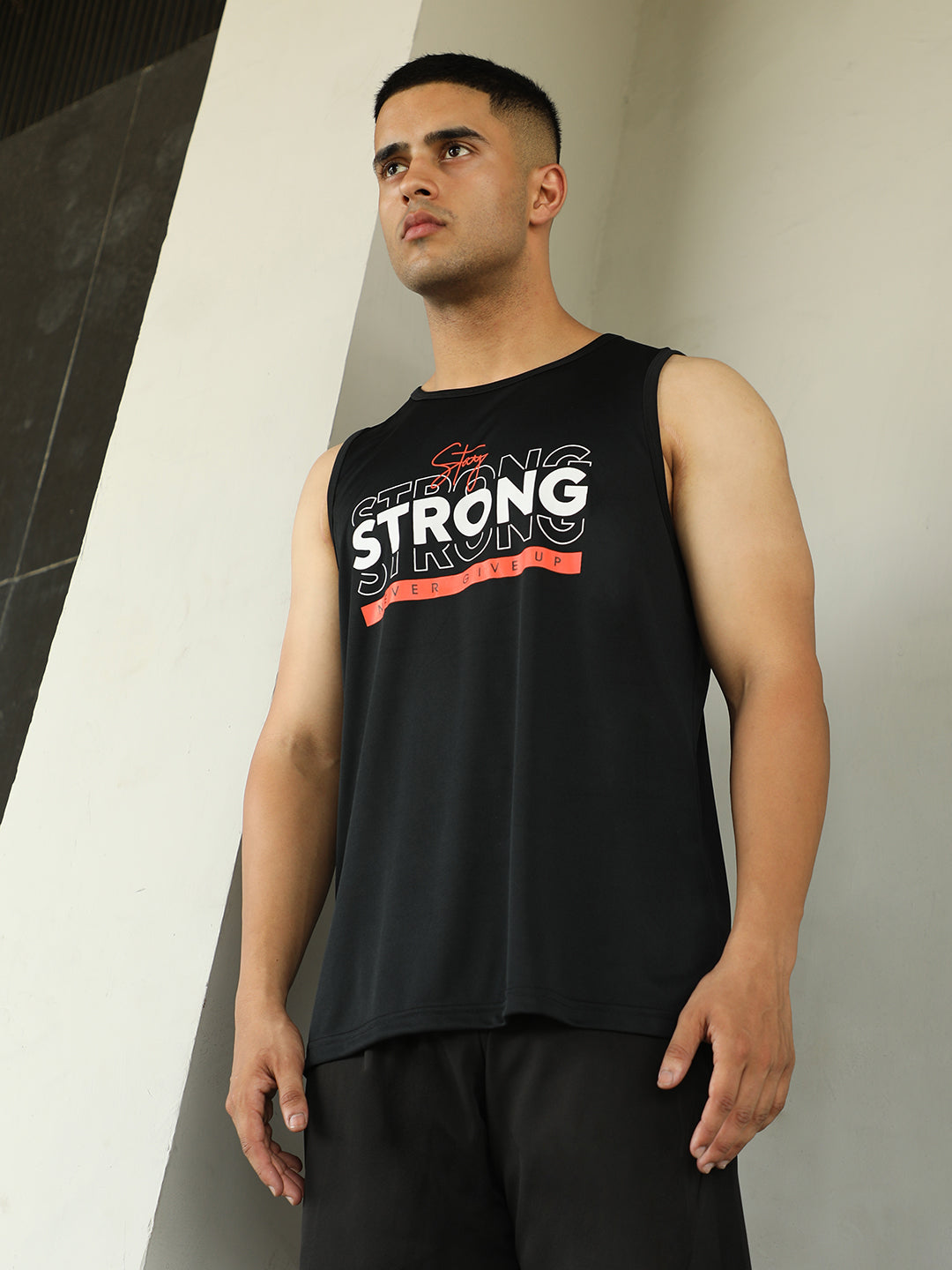 Men's Black Dry Fit Graphic Printed Gym Sports Tank Tops