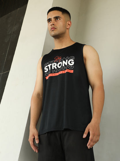 Men's Black Dry Fit Graphic Printed Gym Sports Tank Tops