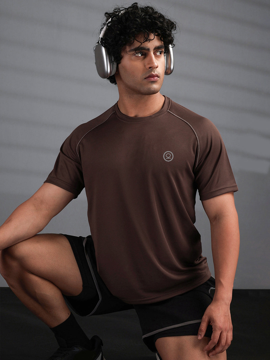Men's Half Sleeves Quick Dry Sports T-shirt Brown