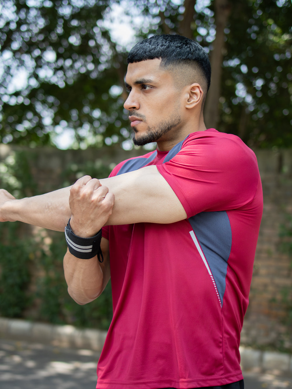 Men's Half Sleeves Dry Fit Gym T-shirt Maroon Grey