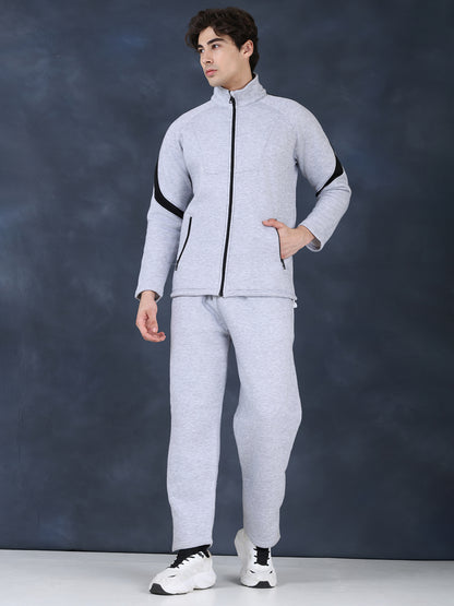 Men Grey Black Full Zipper Winter Tracksuit