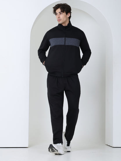 Black Grey Heavy Fleece Winter Tracksuit Men