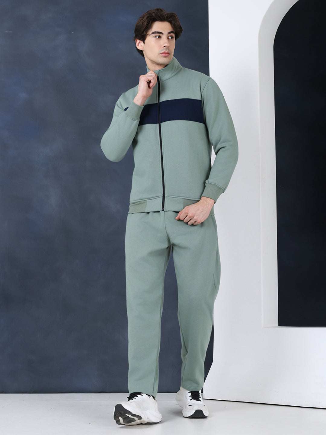 Green Black Heavy Fleece Winter Tracksuit Men