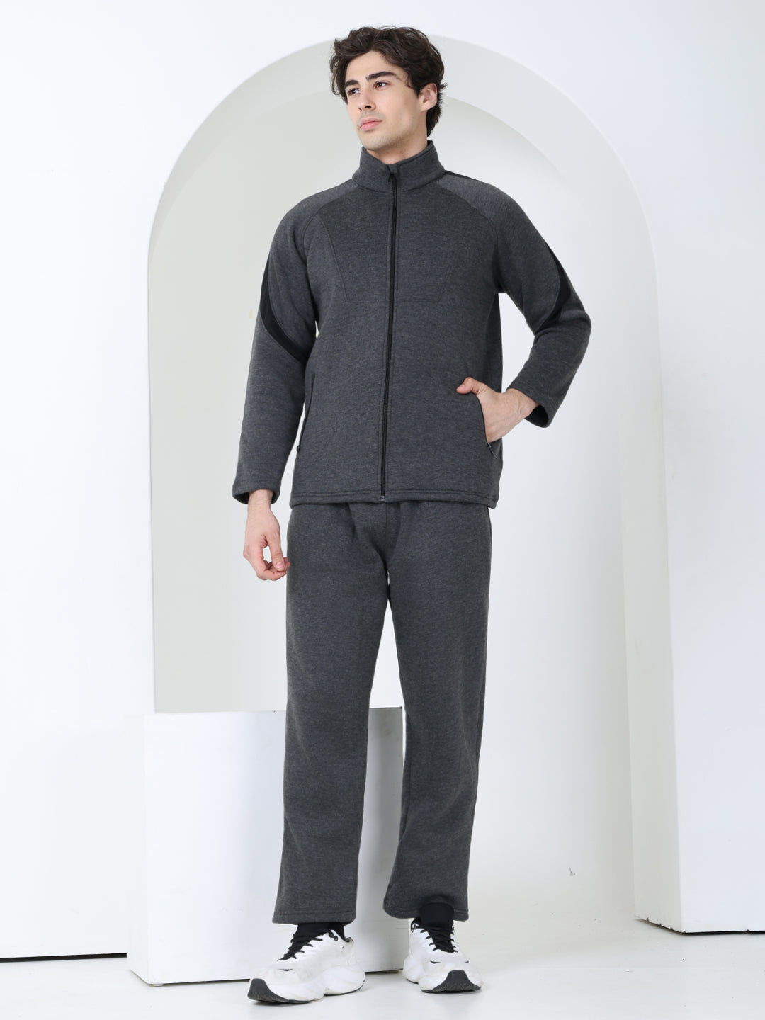 Men Anthra Black Full Zipper Winter Tracksuit