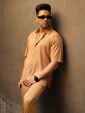 Men Camel Summer Co-ord Set with Polo Neck