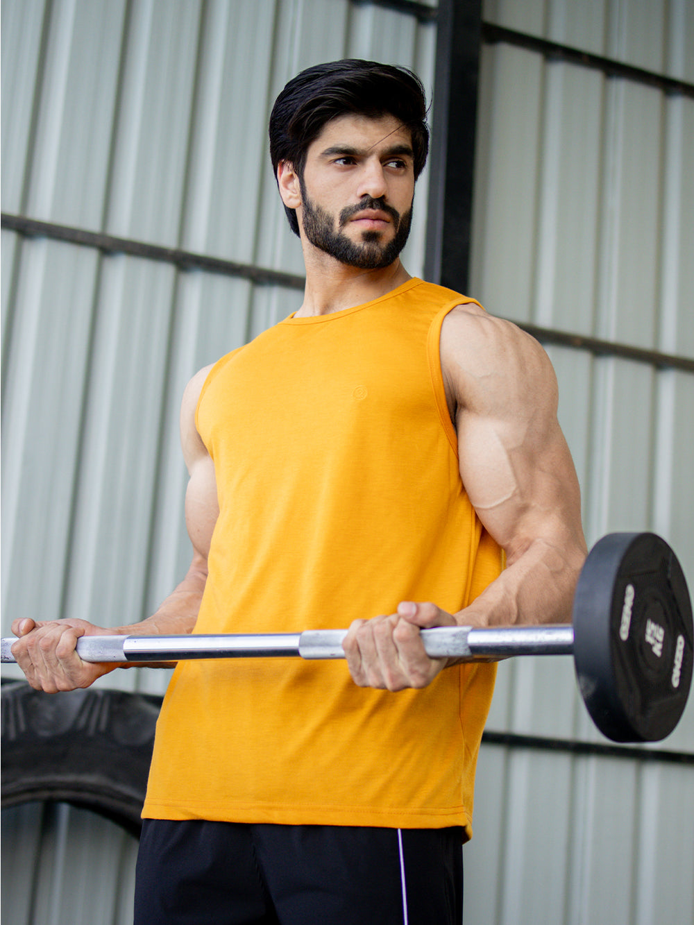 Men's Mustard Sleeveless Gym Tanktop