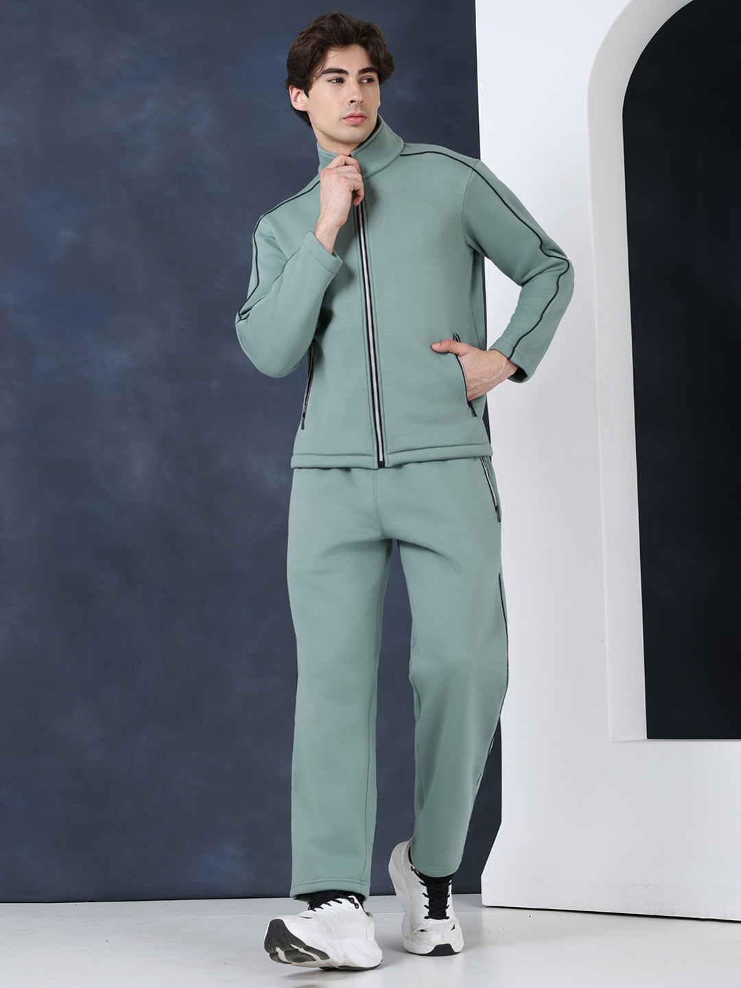 Men's Green Navy Heavy Fleece Winter Tracksuit
