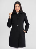 Women Spread Collar Single-Breasted Wool Overcoat