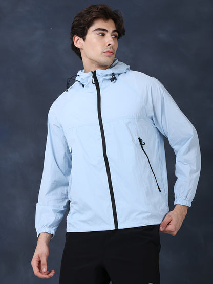 Men’s Iceblue Lightweight Hooded Windcheater Jacket