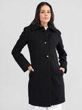 Women Spread Collar Single-Breasted Wool Overcoat