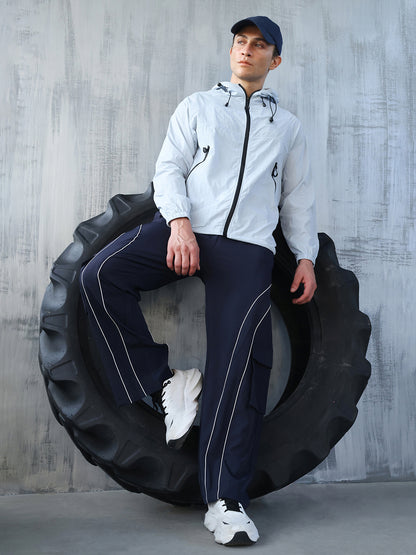 Men Iceblue Hooded Windcheater Sports Jacket