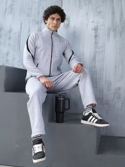 Men Grey Black Full Zipper Winter Tracksuit