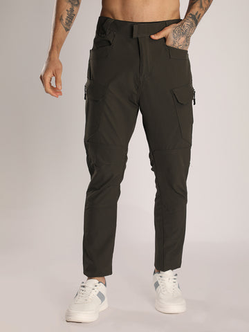 Men's Regular Fit Olive Sports Track Pants with Cargo Pockets