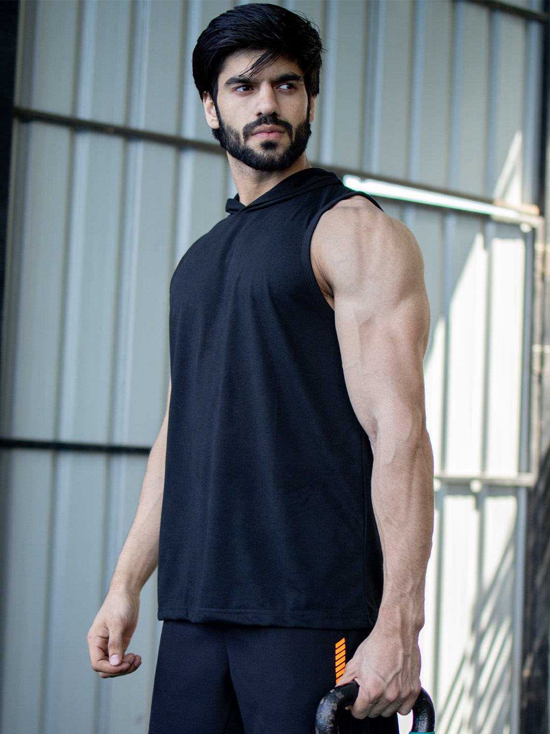 Men Black Cotton Gym Tanktop Sleeveless Sports Vest