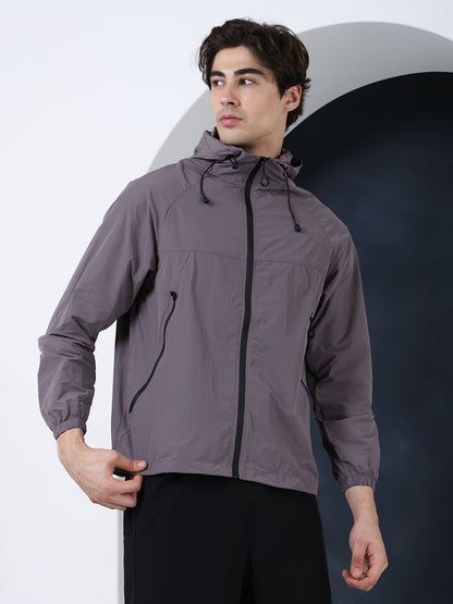 Men’s Grey Lightweight Hooded Windcheater Jacket