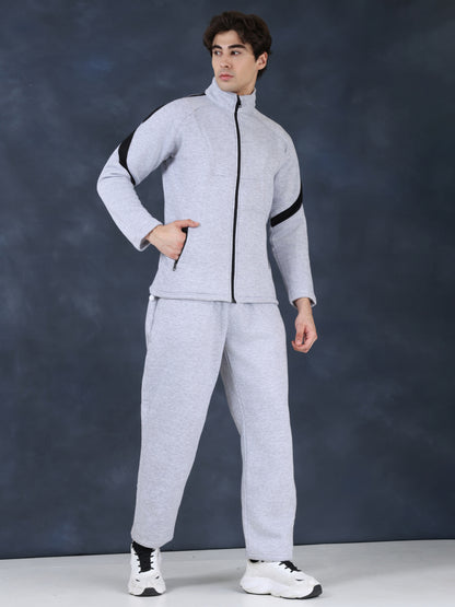 Men Grey Black Full Zipper Winter Tracksuit